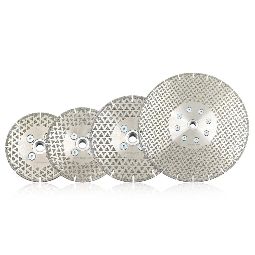 Double Sided Electroplated Triangle U-groove Shape Diamond Cutting Grinding Disc Saw Blade Abrasive Disc with Flange for Granite