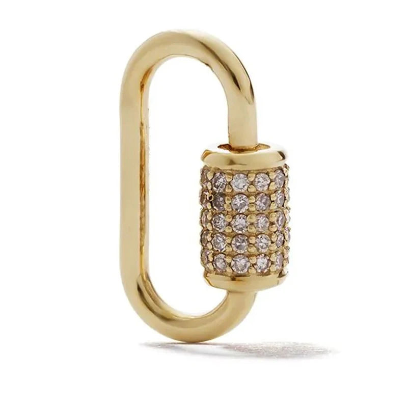Fashion Women Jewellery 925 Silver 18k Gold Diamond Medium Oval Carabiner Pendant Necklace