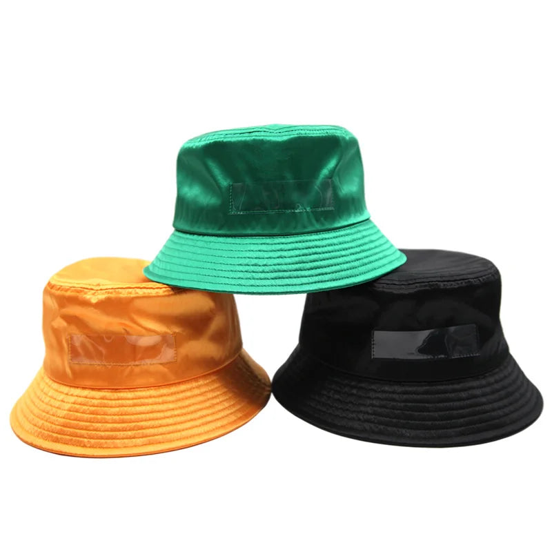 Premium PVC Pocket Satin Bucket Hat With Custom Logo and Advertisement Card