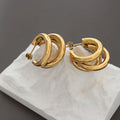 Fashion Jewelry 316l Stainless Steel Pvd Gold Plated Triplet Hoop Earrings for Women