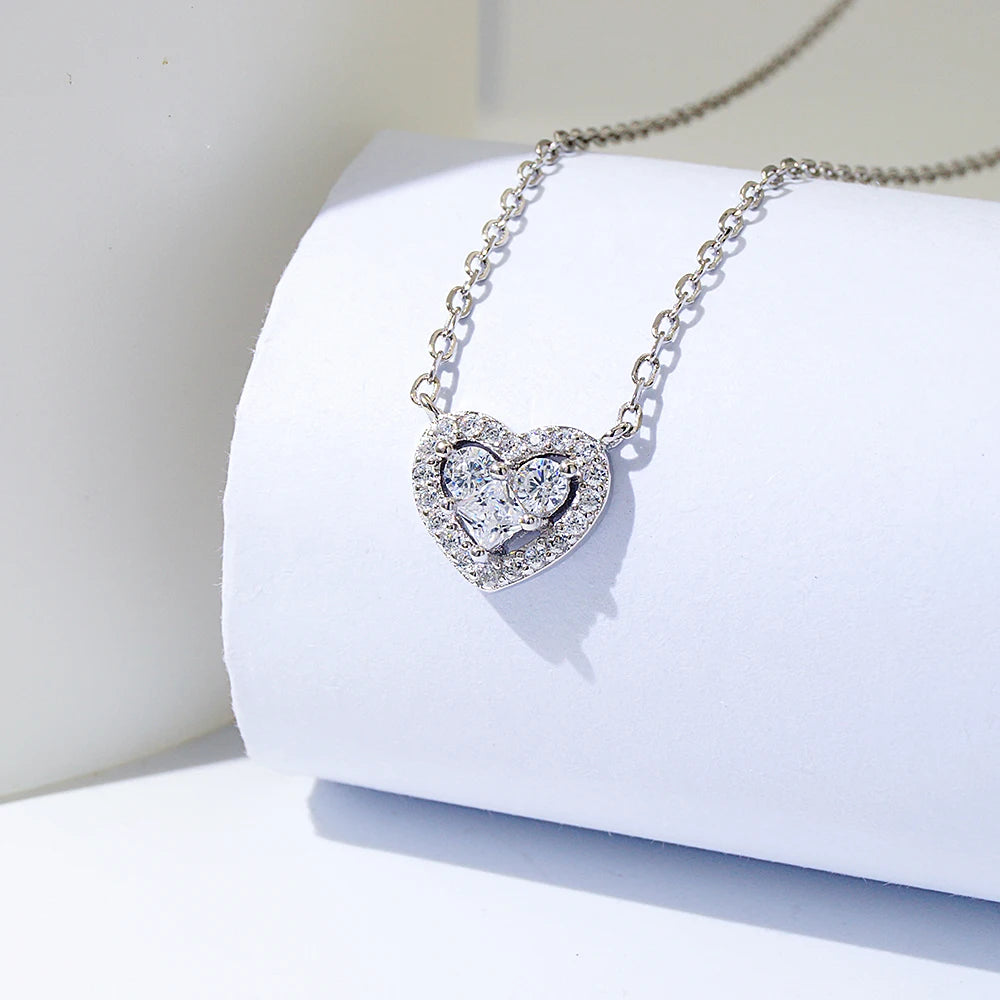 Hot Sell Tiny 925 Silver Zircon Heart Necklace Chain Luxury Jewelry Small Heart Geometric Necklaces for Women