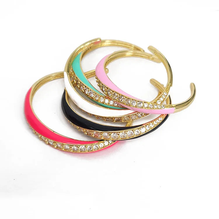 BC2051 Fashion Jewelry 18K Gold Plated Enamel Multi Colored Twist CZ Micro Pave Cuff Bangle for Women Ladies