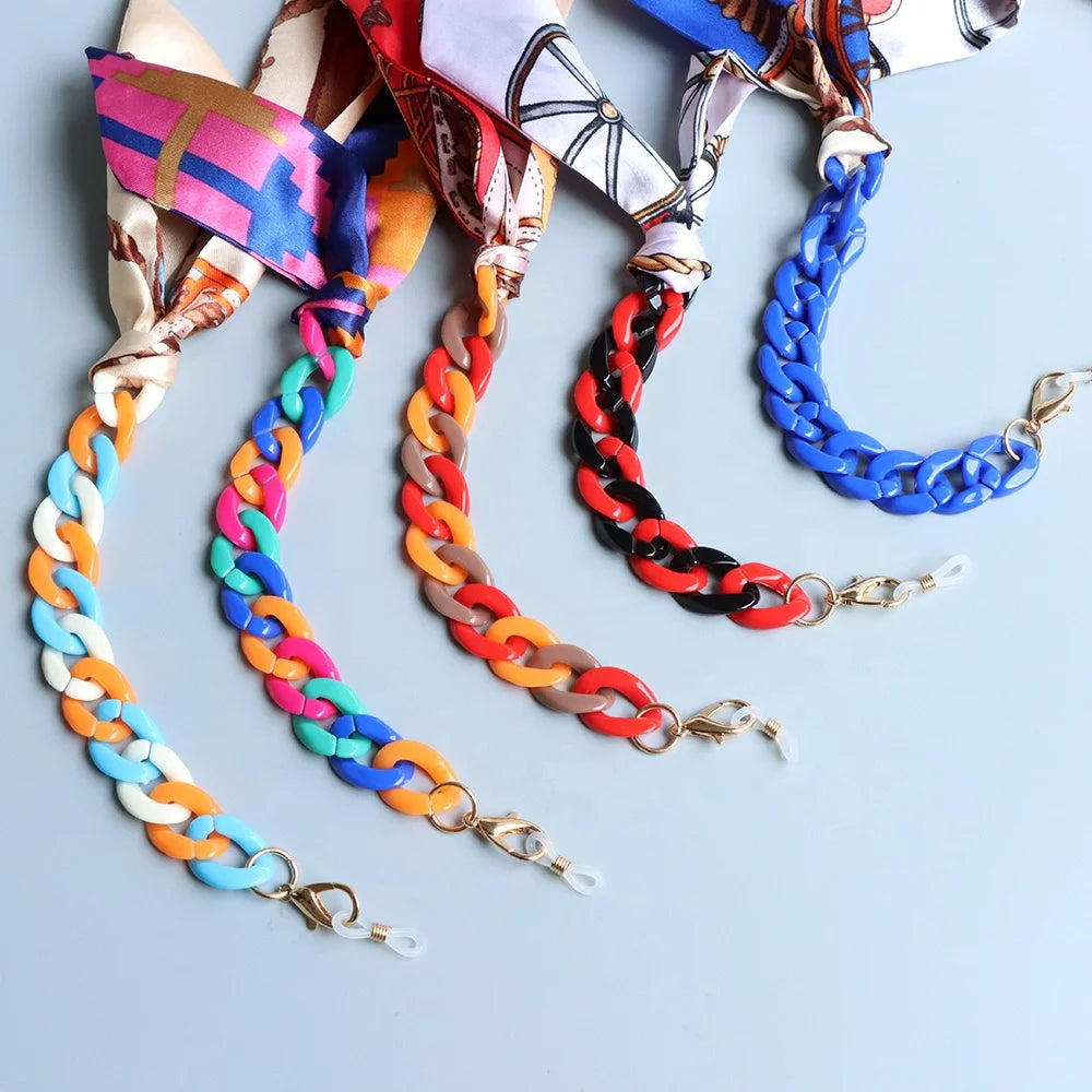 Luxury Silk Candy Color Acrylic Floral Pattern Anti-Slip Bulk Facemask Holder Maskchain Necklace Eyeglass Chain Glasses Rope