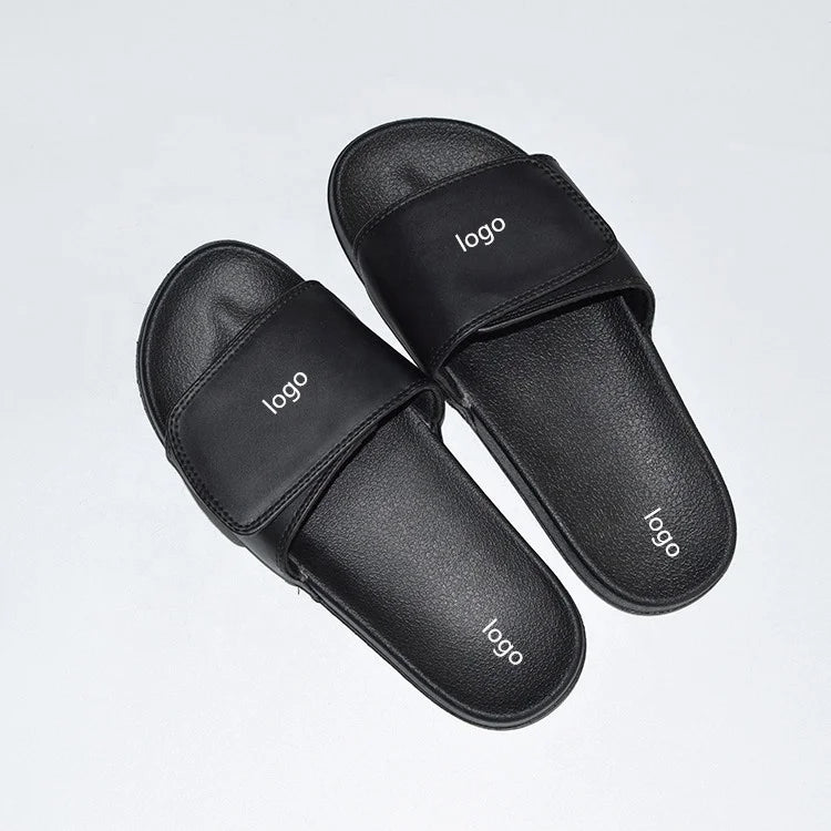Custom Embossed Printing Adjustable Slides Shoes for Women Summer Flat PVC Slippers and Ladies Sandals Factory Price