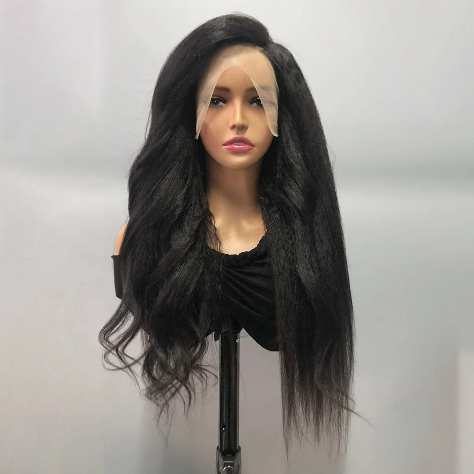 Stylization Kinky Straight 180% 210% Density Virgin Brazilian Human Hair Wigs Cuticle Aligned Lace Front Wigs for Black Women