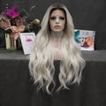 Celebrity 13x4x1T-part Ash Blond Body Wave Futura Heat Resistant Henlon Fibre Transparent Synthetic Hair Lace Front Party Wigs