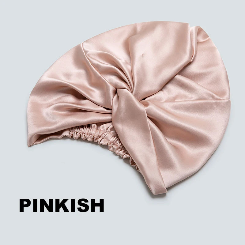 Silk Turban Custom Logo Women's 6A Grade 100% Mulberry Silk Double Layer Bonnet with Elastic Band Hair Night Cap