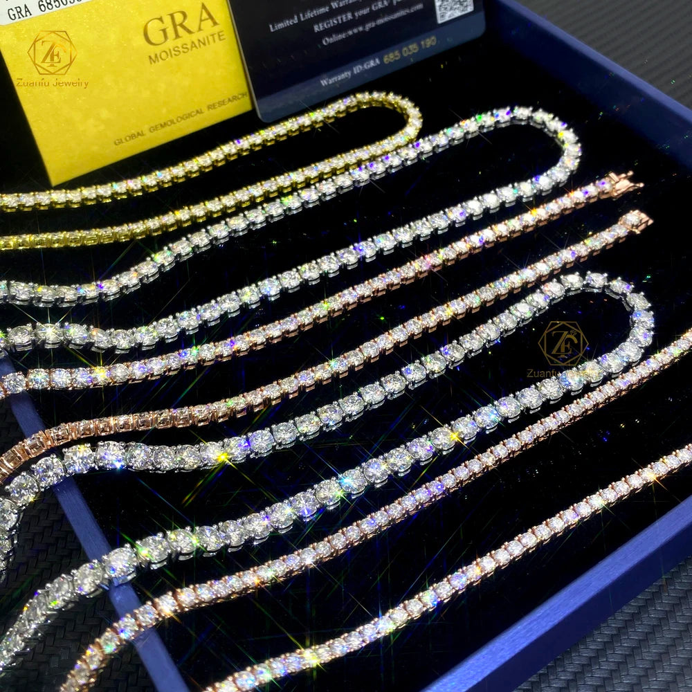 Fashion Diamond Tennis Necklace Hot Sale Hip Hop Iced Out Jewelry S925 Silver 2MM 3MM 4MM 5MM Vvs Moissanite Tennis Chain
