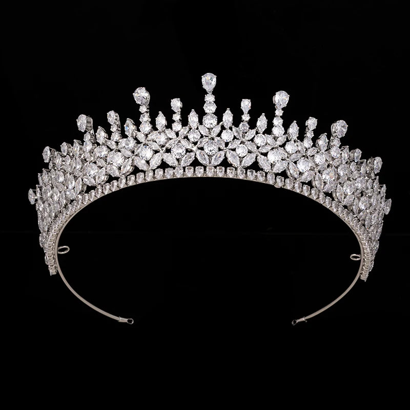 Wholesale Ready Stock Vintage CZ Wedding Tiara Copper Cubic Zircon Bridal Hair Accessories Pageant Beauty Crown for Women BC6438