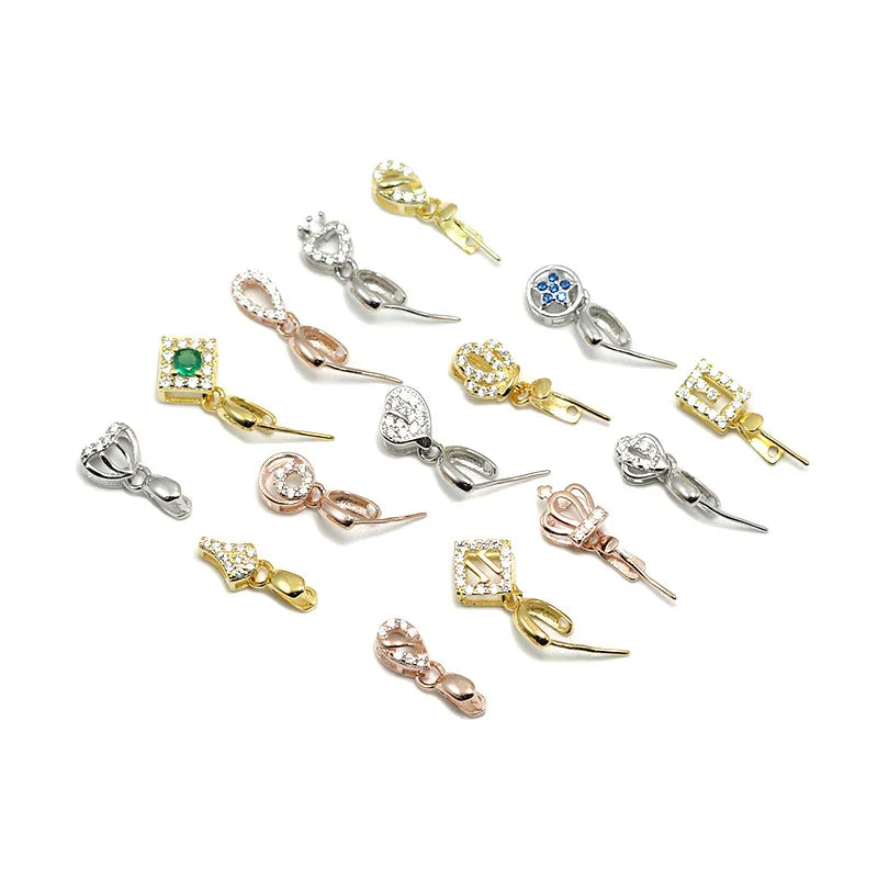 Micro Pave Zircon Pendant Charm S925 Sterling Silver Melon Seed Buckle Clip Pinch Connector Earrings Accessories Bail Clasps