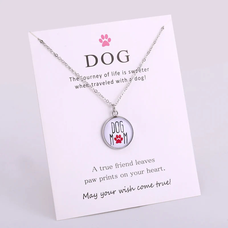 Dog Cat Person Lover Dog Cat Mom Live Love Rescue Mom Dog Cat Paw Pendant Necklaces