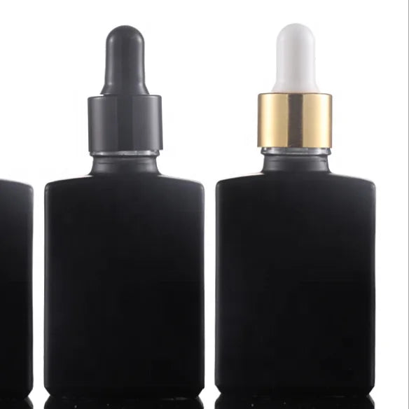 Frosted Black Rectangle Glass Bottles 15ml/30ml/100ml Dropper Cap TUV/ISO Certified Essential Oil Perfume Silk Screen Printing