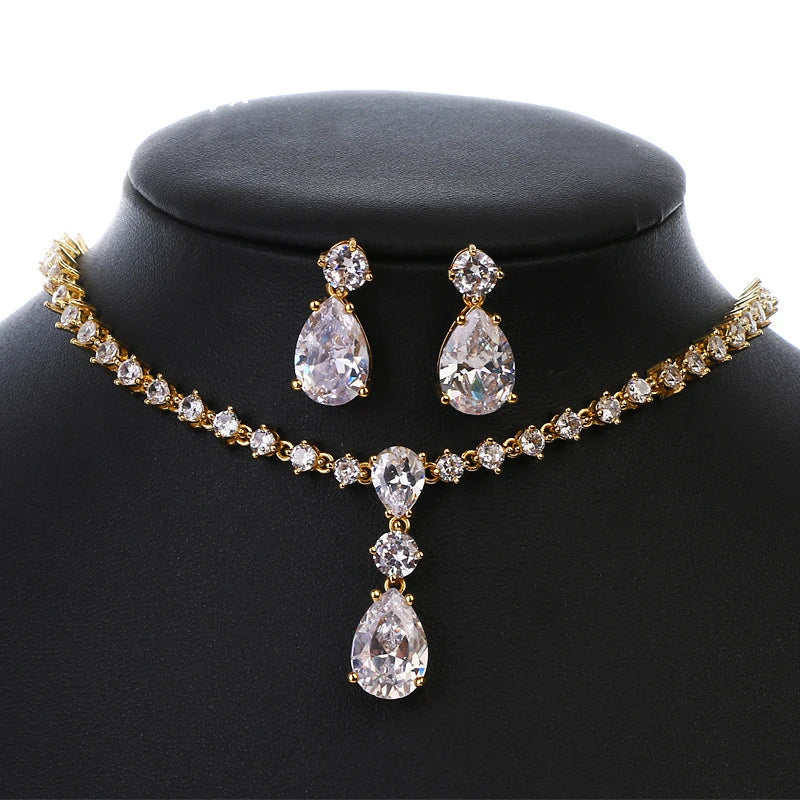 Trendy Elegant Wedding Jewelry Set Shiny Crystal Earring Necklace Multicolor Minimalist Bridal Jewelry Set for Women