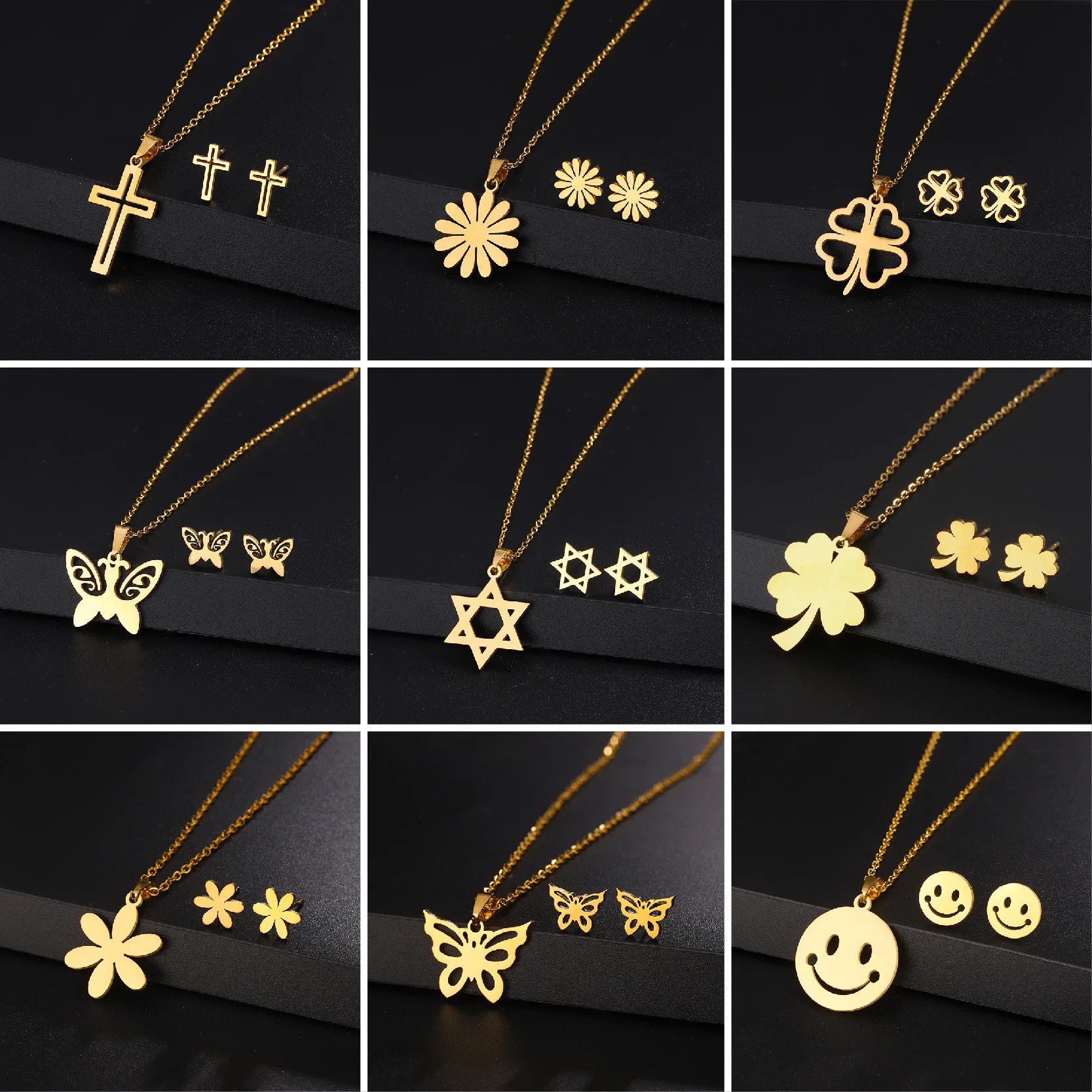 DAIHE Fashion New Stainless Steel Jewelry Set Waterproof Gold-Plated Necklace Earring Set Wholesale