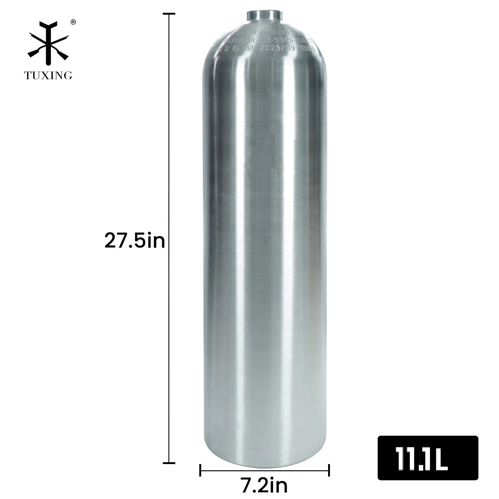 TUXING High Quality PCP 11.1L Large Capacity 20mpa 200bar 3000psi Underwater Aluminum Swimming Breath Air Tank for Scuba Diving