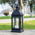 Rustic Style Metal Candle Lantern Black Candle Holder with Tempered Glass for Christmas Living Room Garden Patio Parties