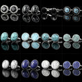 Luxurious Men's and Women's Blue-Striped Round Alloy Shirt Cufflinks Fashion Tie Clips