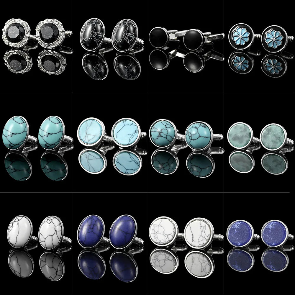 Luxurious Men's and Women's Blue-Striped Round Alloy Shirt Cufflinks Fashion Tie Clips