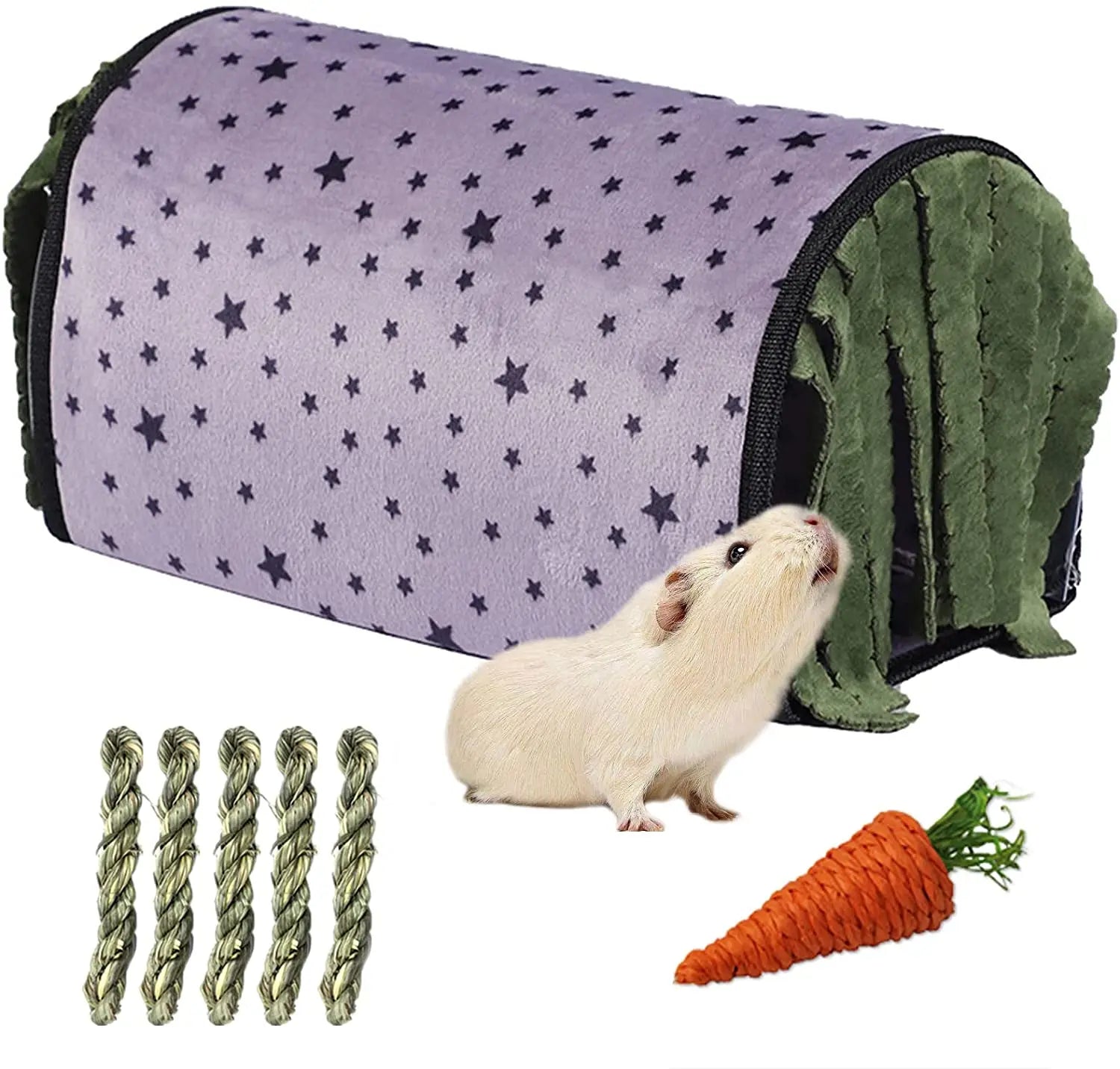 Guinea Pig Tunnel Hideout Small Animal Play Tube Toys Small Pet Corner Curtain House Two Side Pad Bed