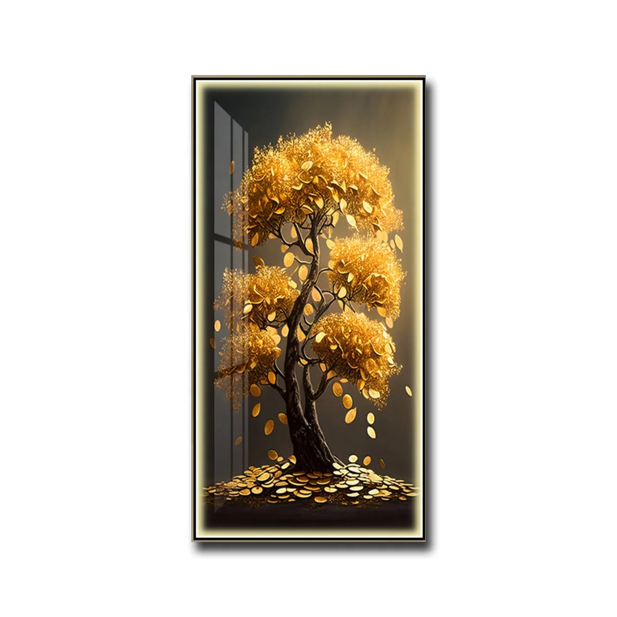 Modern Wall Art Decor Golden LED Light Strip Crystal Porcelain Painting for Living Room and Hotel Decor
