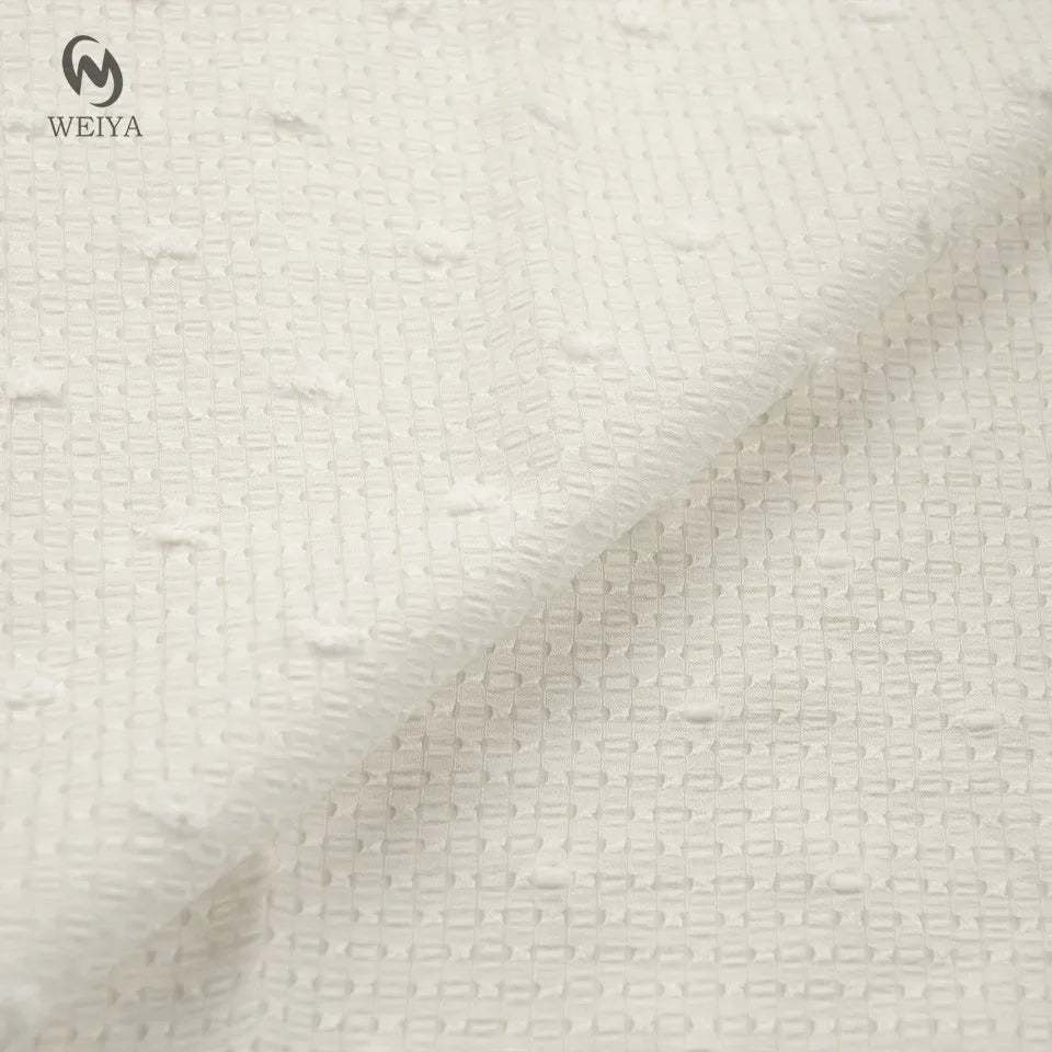 Kids Cute White Dress Cloth Cut Flower Dobby Texture Weave Big Plumetis Poly Nylon Fabric with Embroidery Dot