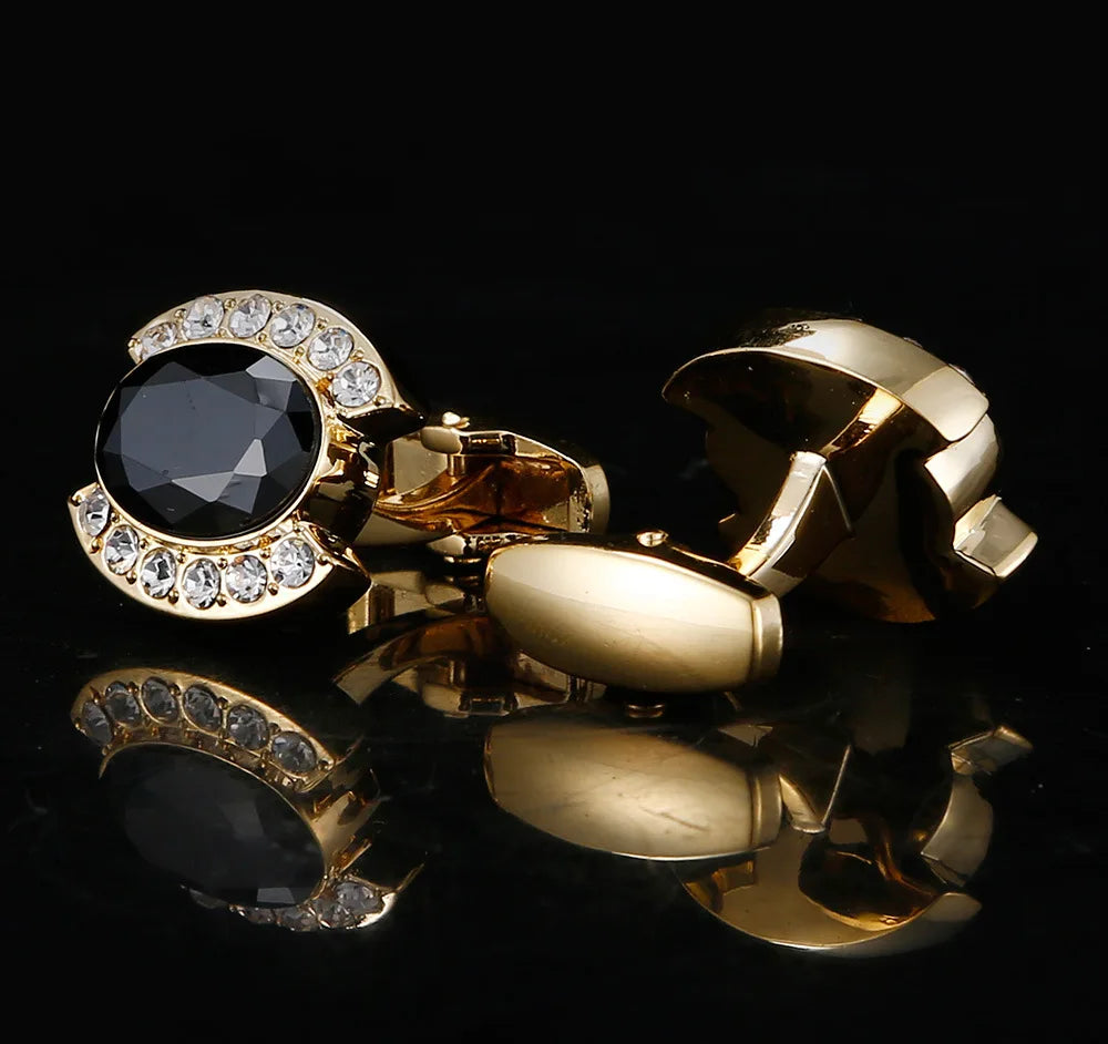 Black Zircon Diamonds Fully Jewelled Cufflinks French Style Gentleman Suit Shirts Cufflinks