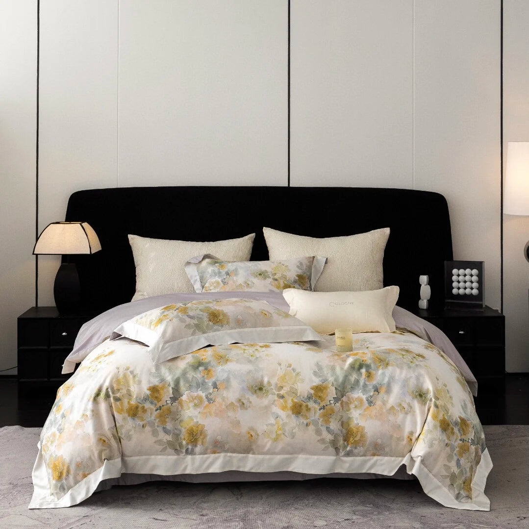 Pastoral Style Yellow Digital Printing Duvet Cover 100% Long Staple Cotton Advanced Bed Sheet Bedding Set Wholesaler