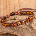 New Fashion 100% Handmade Woven Jewelry Natural Cut Precious Real Yellow Tiger Eye Stone and Leather Men's Bracelets for Women