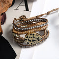 JH Wholesale New Bohemian Ethnic 5 Strands Natural Stone Dalmation Jasper Crystal Glass Handmade Wrap Bracelet