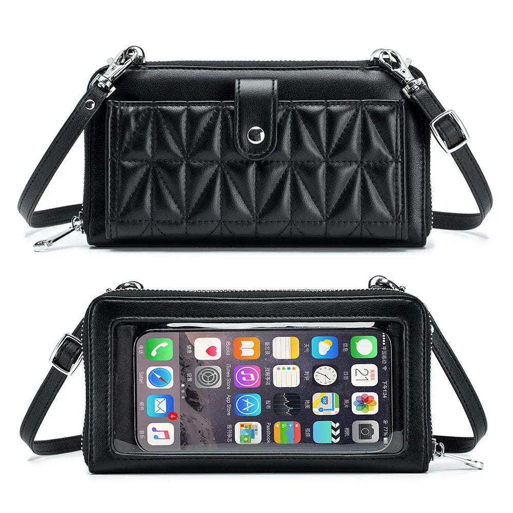 New Style Lady Lingge Touch Screen Mobile Phone Wallet Handbags Women's Leather Card Holder Cellphone Purse Crossbody Phone Bag