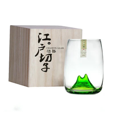 Loveyalty Japanese Autumn Famous Mountain Handmade EDO Crystal Brandy Snifters 280ml Green Japandi Style Sweethearts Cherry