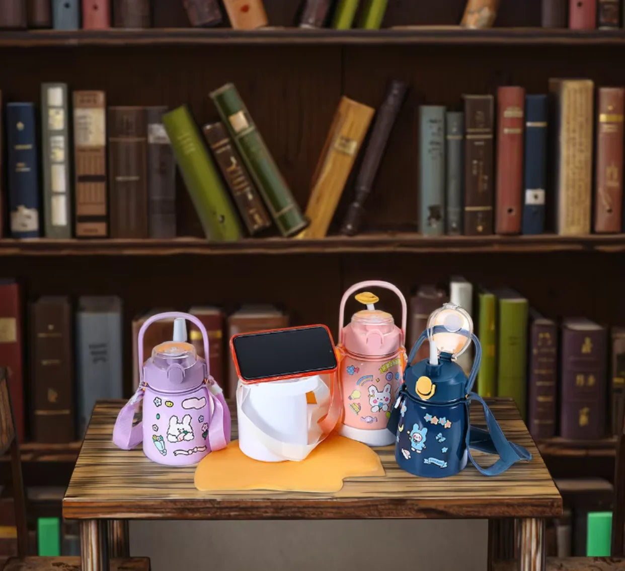 Large Capacity Cute 304 Stainless Steel Thermos Cup for Kids Portable Student Vacuum Kettle with Straw Big Belly Design
