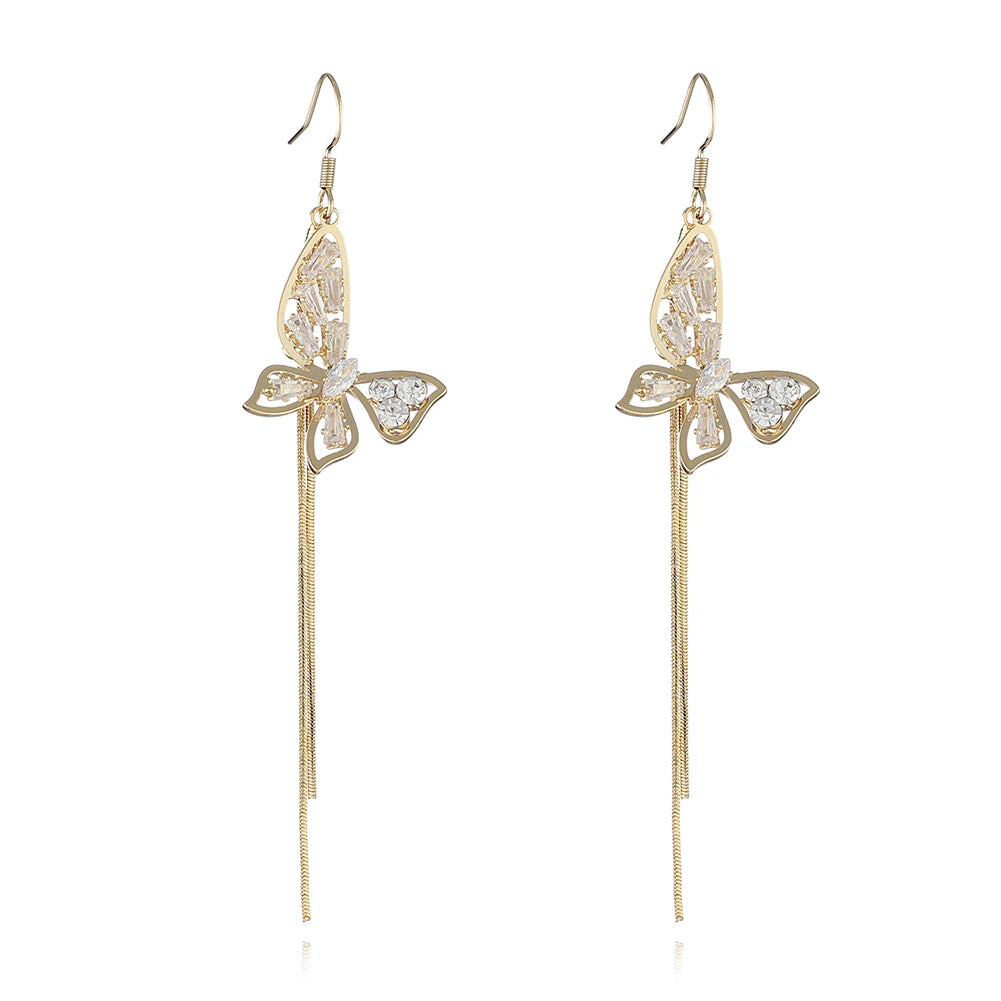 Women's Classic Style Silver Brass Drop Earrings with Copper Rhinestones Butterfly Fashionable Wedding Party Gift Ideas