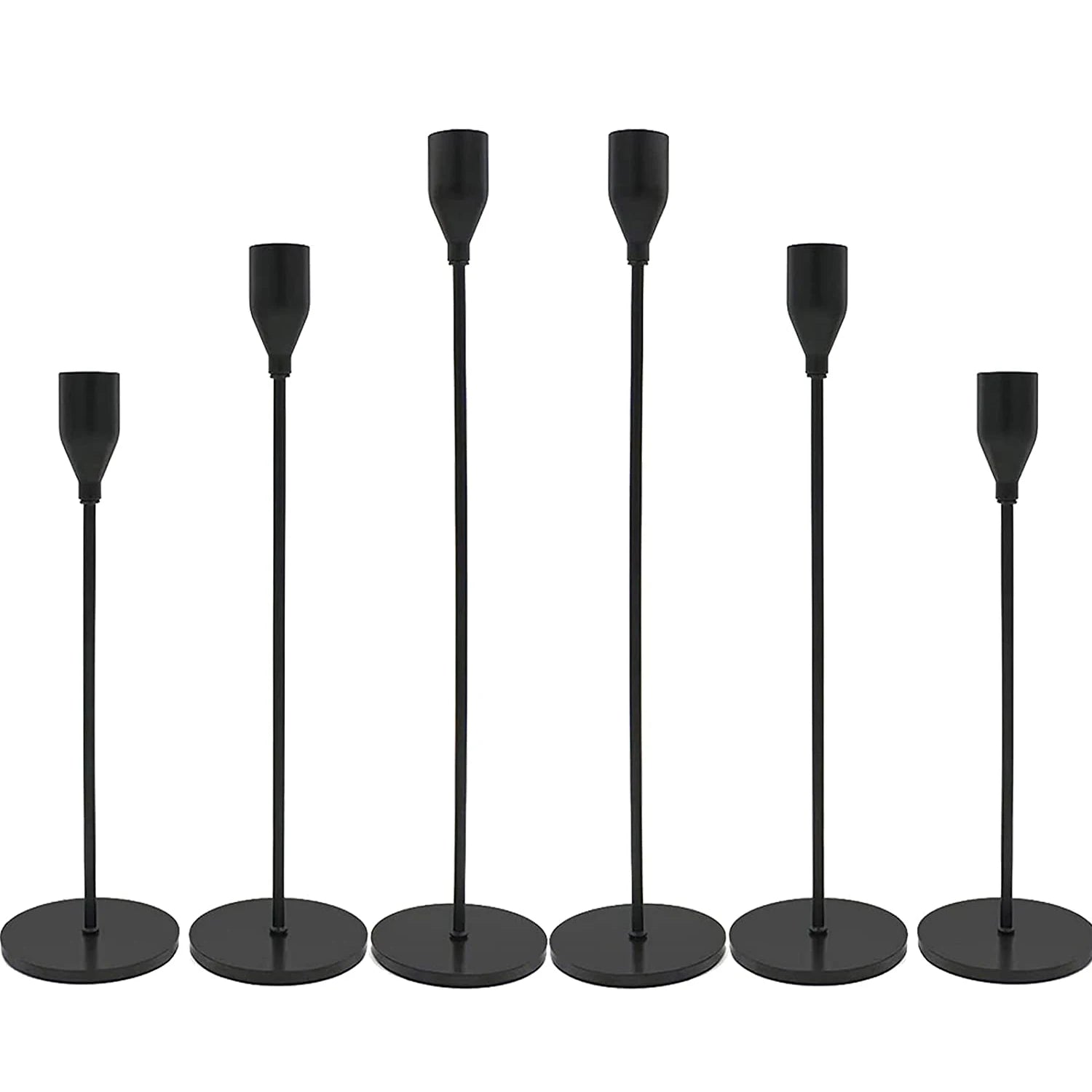 6 Pack Black Matte Metal Valentine's Day Home Wedding Decor Candelabra Centerpieces Taper Candle Stick Holder