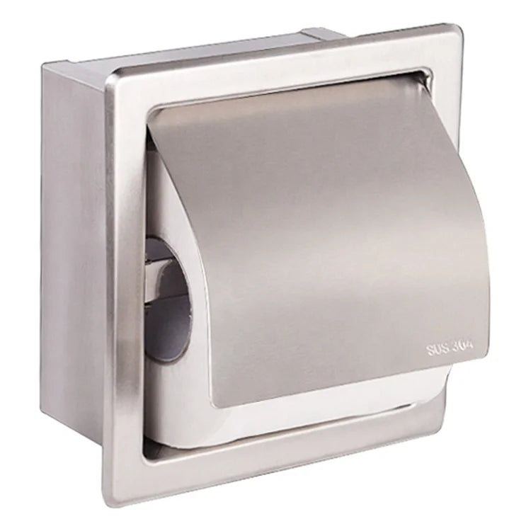 Built-in Wall Mount SUS304 Stainless Steel Brushed Waterproof Tissue Holder Toilet Paper Roll Holder With Metal  Buckles