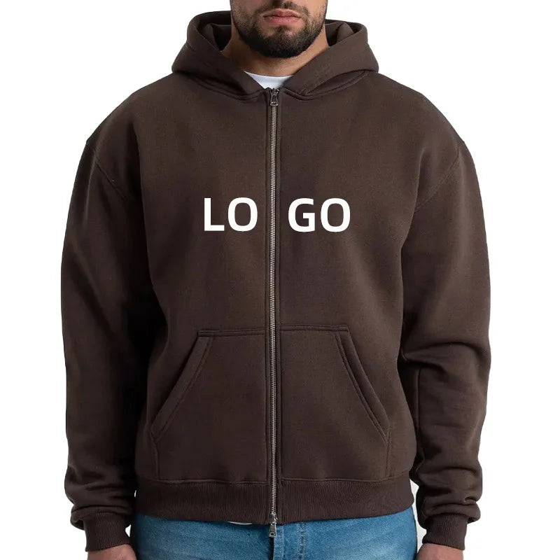Custom Logo Embroidered Men's Full Zipper Hoodie Plain Sweatshirts with Digital Printing Sublimated Blank Hoodie for Winter Use
