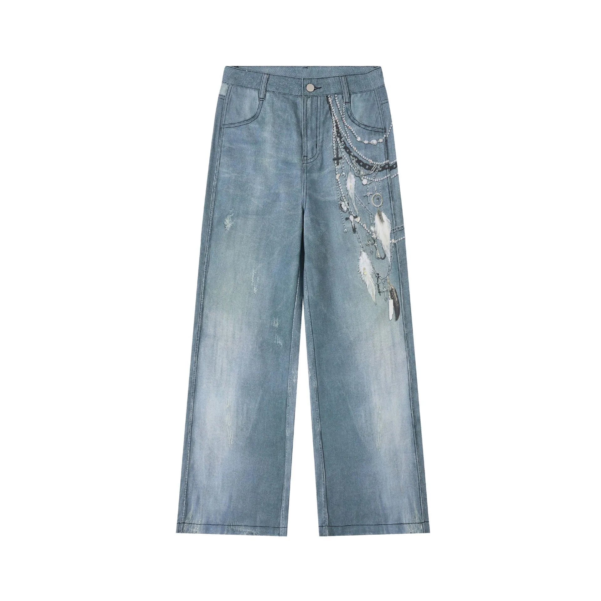 Custom Blue Wide Leg Y2K Streetwear Printing OEM/ODM Baggy Fashion Designer Jeans