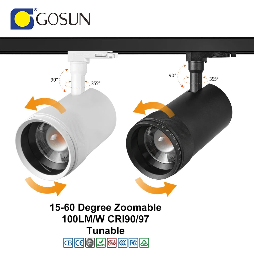 Professional 20W COB Zoomable LED Track Light Modern Upright Style Anti-Glare Flicker-Free Dimmable Spot Aluminum Lamp Body