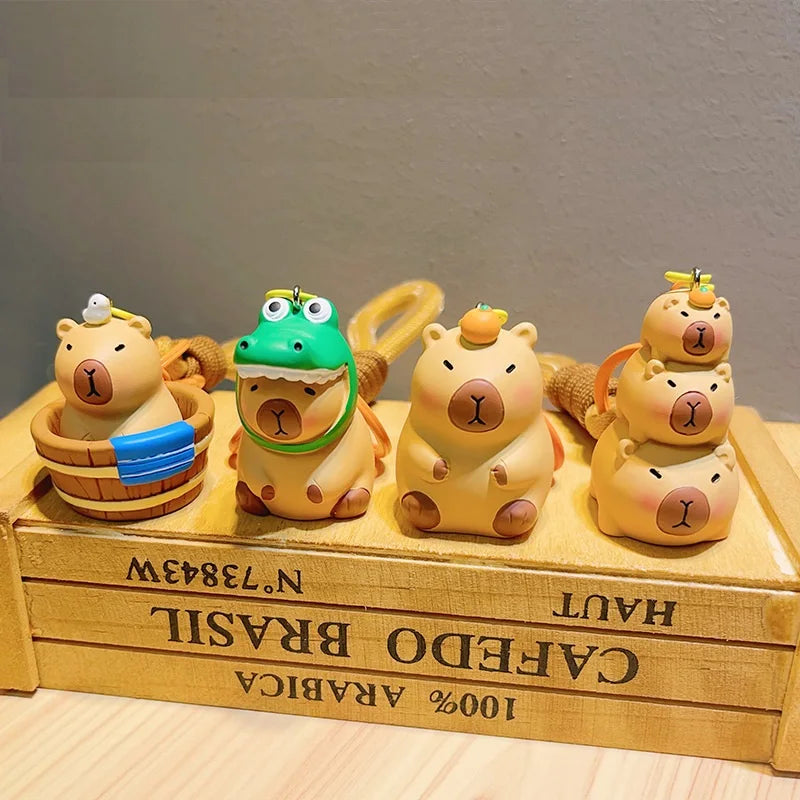 Cartoon 3d PVC Capybara Keychain Animal Key Chain Cute Capybara Toys Rubber Key Chains Small Gifts Capybara Plush Toys Key Rings