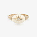 925 Sterling Silver Women Jewelry Star CZ Gold Plated Starburst Signet Ring
