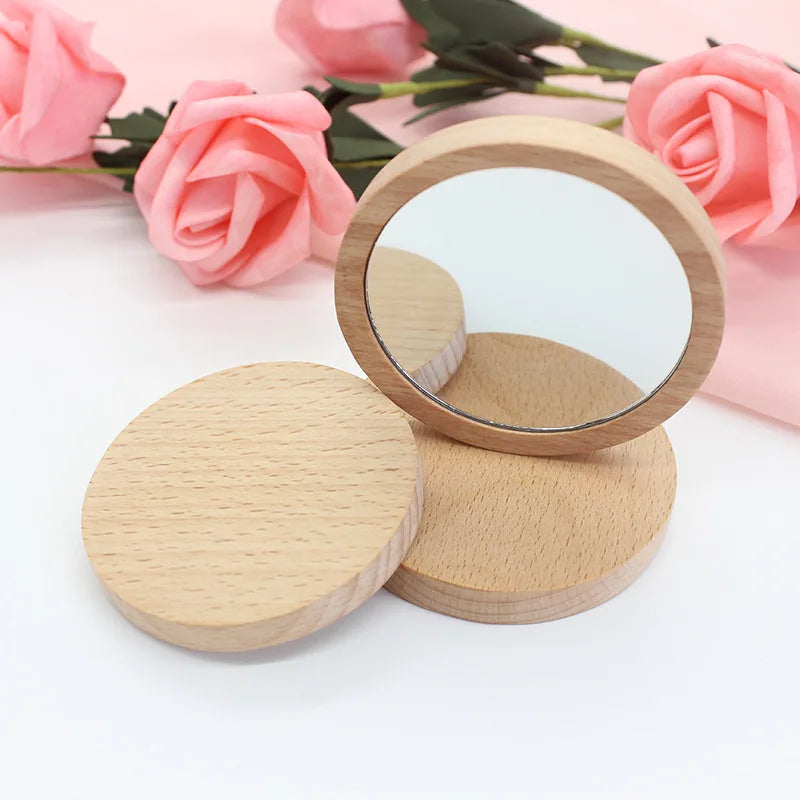 Wholesale Customized Natural Beech Phoebe Hand Cosmetic Mirror