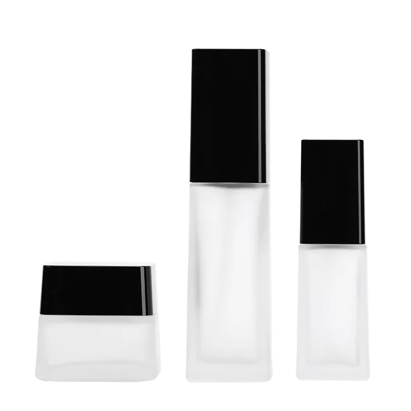 Special Design 40ml 50g 110ml Clear Frosted Square Cosmetic Bottle Set Lotion Pump Bottles Cream Jar