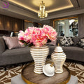 Factory Supply Gold Ceramic General Jar Table Flower Vase With Lid Decoration Light Luxury Home Decoration