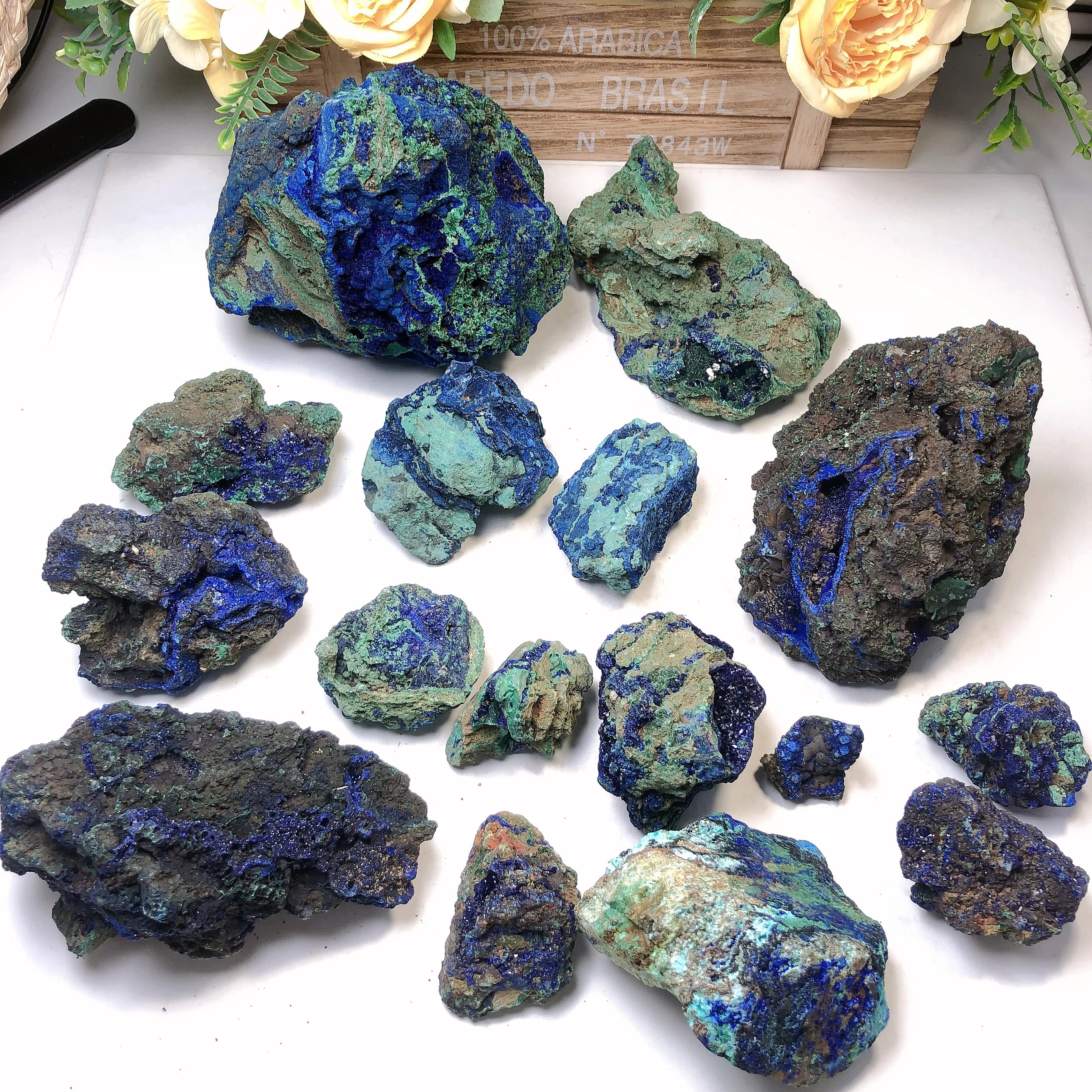 Natural Raw Blue Azurite Malachite Stone Healing Rough Quartz Crystal Mineral Specimens for Decoration