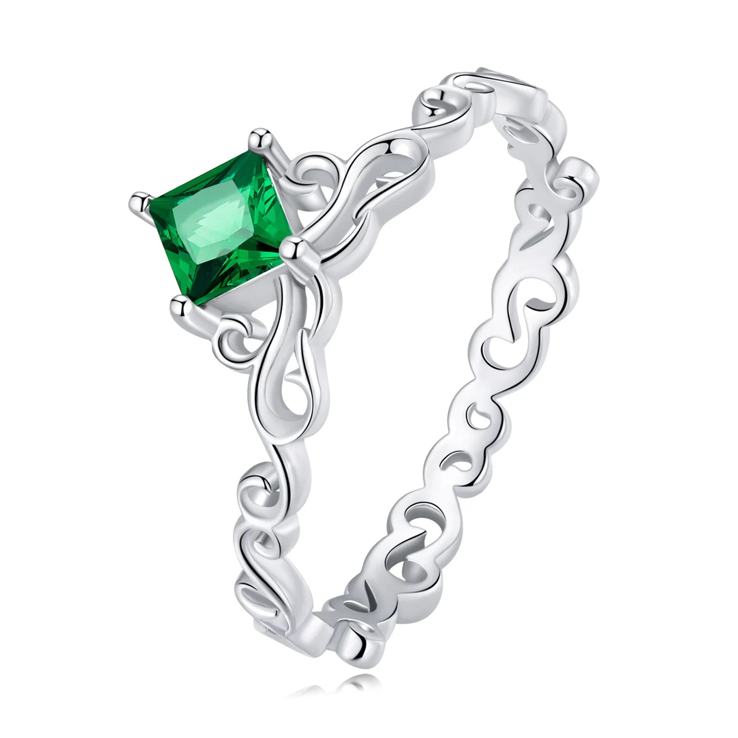 925 Sterling Silver Floral Emerald Ring for Women Green Zirconium Fine Jewelry Wedding Promise Band Bridal Gift BSR267