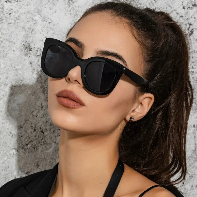 ADE WU KDD3586 Oversized Cat Eye Sunglasses Women Ins Fashion Vintage Round Shades Eyeglasses Big Frame Sun Glasses for Ladies