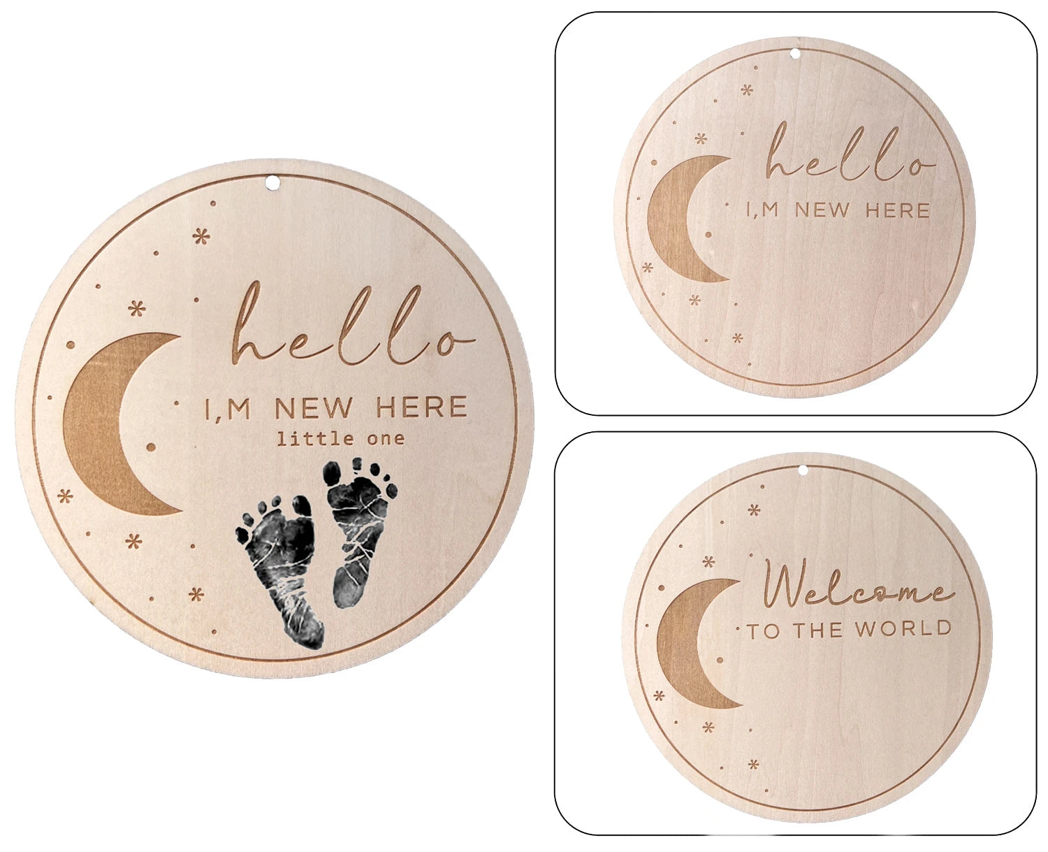 Newborn Wooden Birth Announcement Disc Monthly Milestone Wooden Sign Engraving Photo Decoration Round Milestone Card