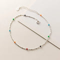 Rainbow Colorful Round Enamel Beaded 925 Sterling Silver Anklets Fashion Jewelry for Women