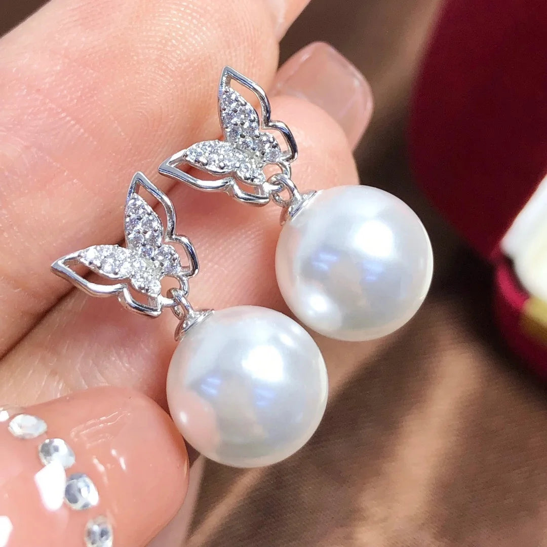 E1813 11-12mm DIY Natural Freshwater Pearl Charm Earrings Mounting Accessory 925 Sterling Silver Gold Plated  Jewelry for Women