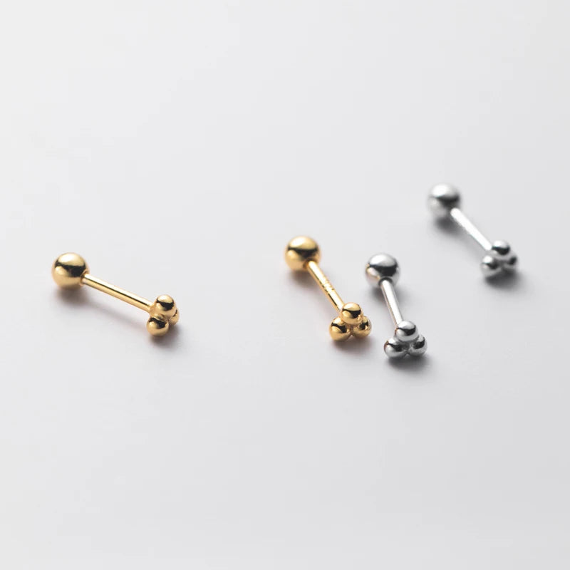 Minimalist Jewelry Small S925 Sterling Silver Round Ball Stud Earrings Women Dainty Screw Back Stud Earrings